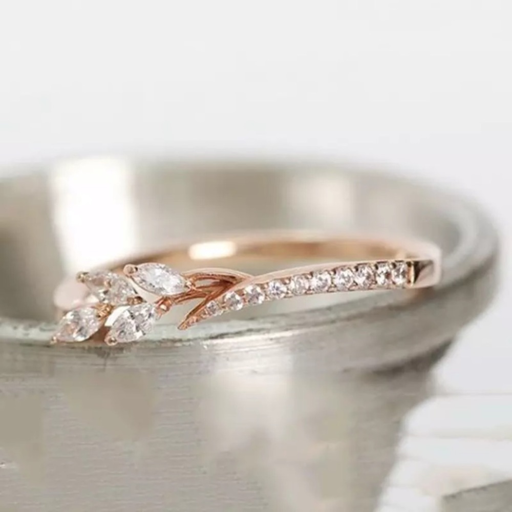 Leaf Crystal Women's Eternity Band Rings - Picture 2 of 4